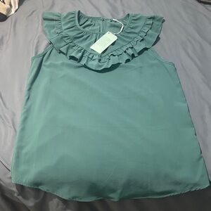 Ruffled Sleeveless Top - Teal
